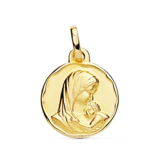 Medalla Virgen Madre con Niño 18 mm Oro Amarillo 18 Quilates