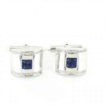 Gemelos de Oro Blanco 18K con Zafiros y Brillantes