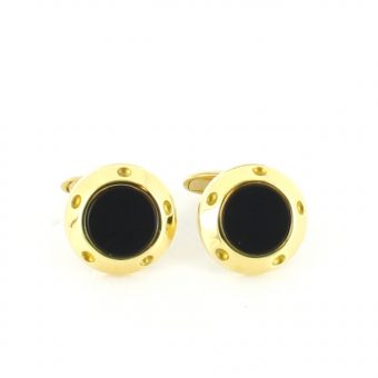 Gemelos de Oro Amarillo 18K con Onix Circular