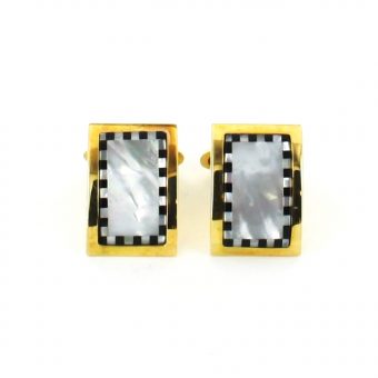 Gemelos con Nácar Blanca Curvada en Oro Amarillo 18K