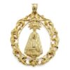 Medalla oval con Virgen de la Asunción realizada en Oro Amarillo de 18 Quilates. Pieza de 43x35 milímetros con imagen central a relieve y  sencillo tallado con terminación en mate y brillo.
