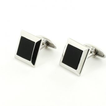 Gemelos Cuadrados 15 x 15 mm de Oro Blanco 18K con Onix