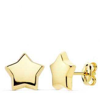 Pendientes con Estrella Lisa de 10 mm en Oro Amarillo 18 Quilates