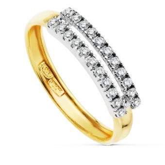 Anillo en Oro Bicolor 18K con Doble Fila Paralela de Circonitas