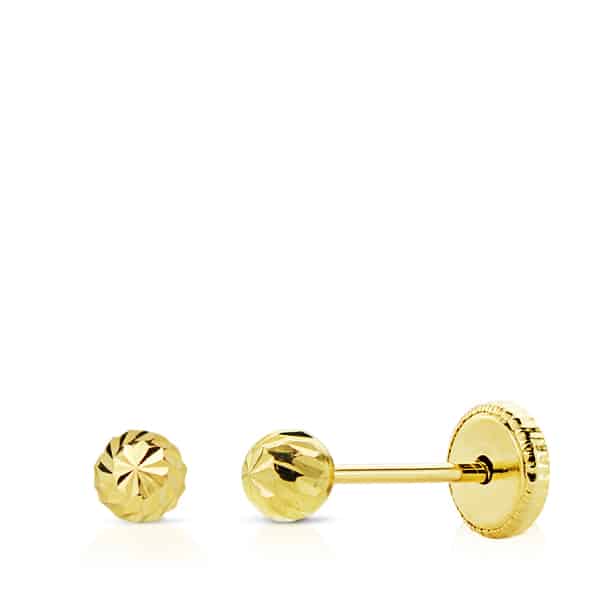 Pendientes Bebé Bola Tallada 3 mm Oro Amarillo 18 Quilates | Joyeros