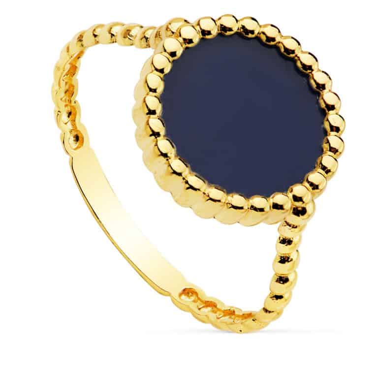 Anillo Gallones Oro Amarillo 18 Quilates Placa 10mm Lapislázuli - Imagen 1