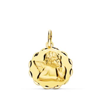 Medalla Bebé 14mm Ángel Burlón en Oro Amarillo 18 Quilates