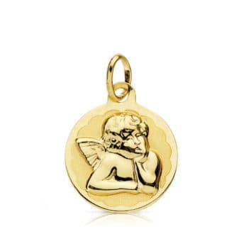 Medalla Ángel Burlón 14 mm en Oro Amarillo 18 Quilates