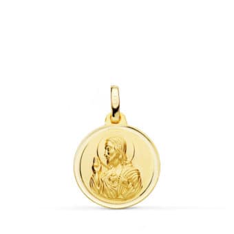 Medalla Corazón de Jesús 16 mm Oro Amarillo 18K con  Bisel