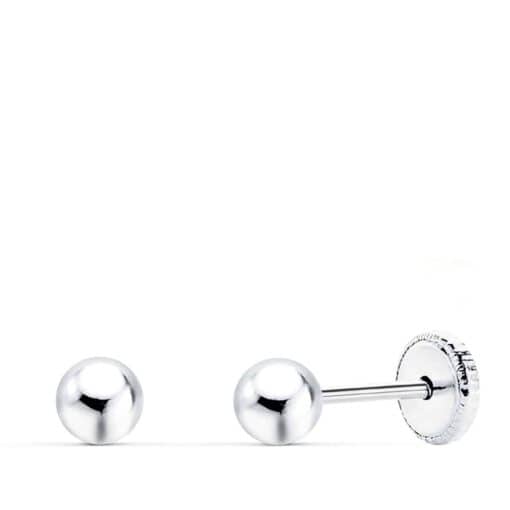 Pendientes Bola 4 mm en Oro Blanco 18K Bebé