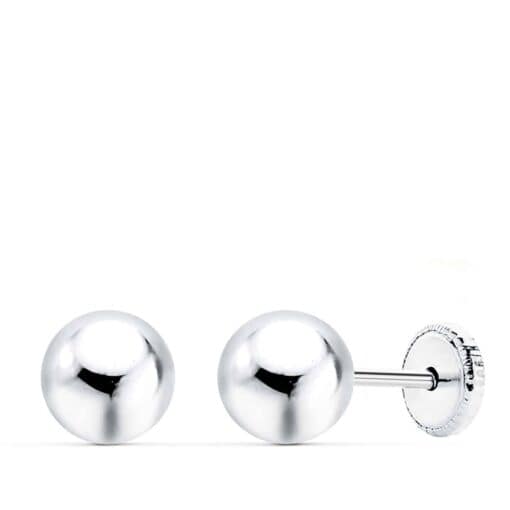 Pendientes Bola 7 mm en Oro Blanco 18K Rosca