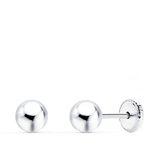Pendientes Bola 5 mm en Oro Blanco 18K Rosca