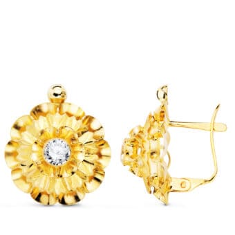 Pendientes 18 x 15 mm Oro Amarillo 18 Quilates Tipo Cubanas Circonita Central