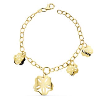 Pulsera 18 cm en Oro Amarillo 18 Quilates Flores Caladas