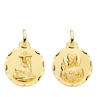 Medalla Escapulario 20 mm Virgen de las Angustias y Corazón de Jesús en Oro Amarillo 18K Tallada