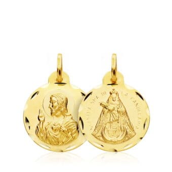 Medalla Escapulario V. Candelaria y Corazón de Jesús 16 mm Oro Amarillo 18K Tallada