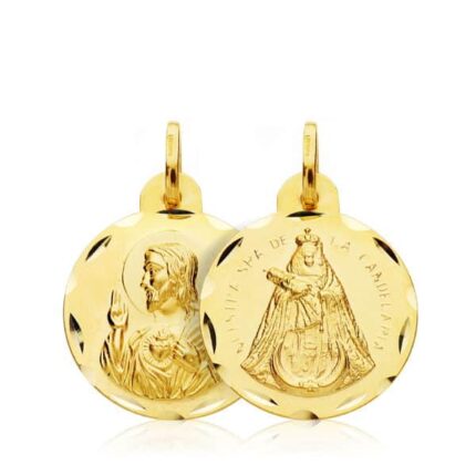 Medalla Escapulario V. Candelaria y Corazón de Jesús 18 mm Oro Amarillo 18K Tallada