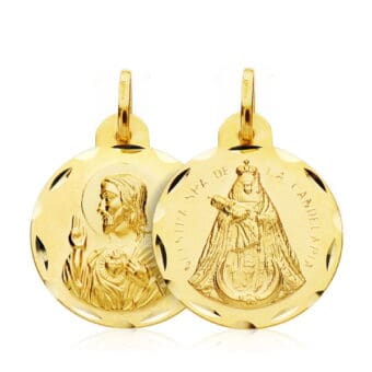 Medalla Escapulario V. Candelaria y Corazón de Jesús 20 mm Oro Amarillo 18K Tallada