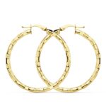 Pendientes Aro 34 mm en Oro Amarillo de 18 Quilates Tubo Hueco Tallado