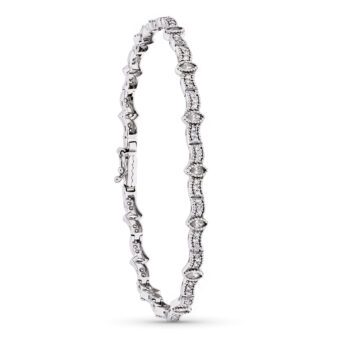 Pulsera 19 cm Oro Blanco 18 Quilates Piezas con Ovales y Curvas con Circonitas