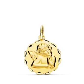 Medalla Bebé 14 mm en Oro Amarillo 18K con Ángel Burlón Tallas