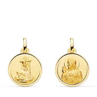 Medalla Escapulario 16 mm Virgen de las Angustias y Corazón de Jesús en Oro Amarillo 18K Bisel