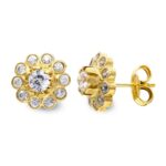 Pendientes 10 x 10 mm Oro Amarillo 18 Quilates Cuajo Circonitas Bisel