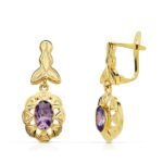 Pendientes Cubanas 23 x 10 mm Oro Amarillo 18 Quilates con Amatista