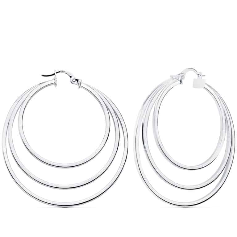 Pendientes Triple Aro 43 mm Oro Blanco de 18 Quilates - Imagen 1