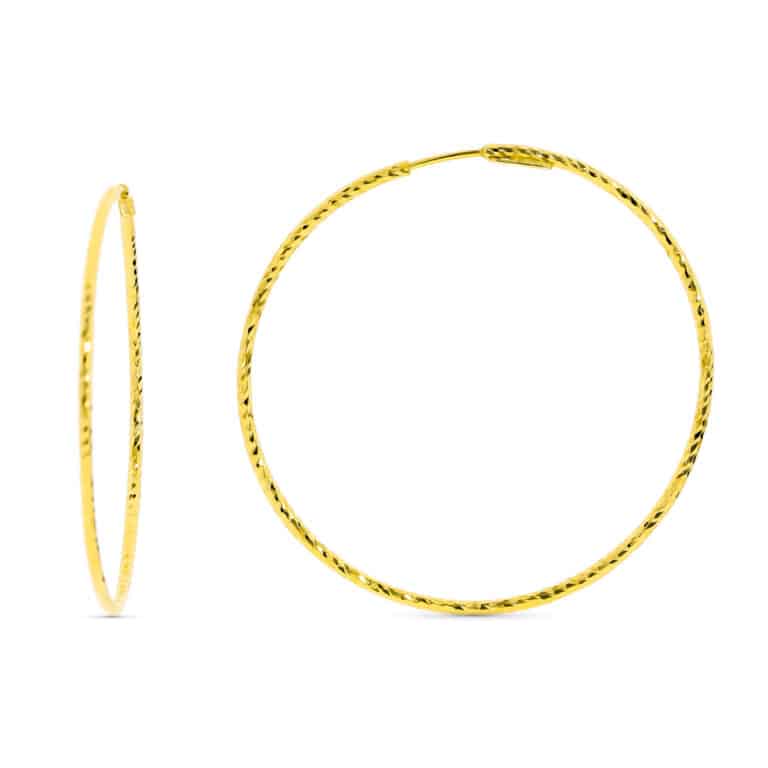 Pendientes Aro 40 x 1,5 mm Oro Amarillo de 18 Quilates Diamantados - Imagen 1
