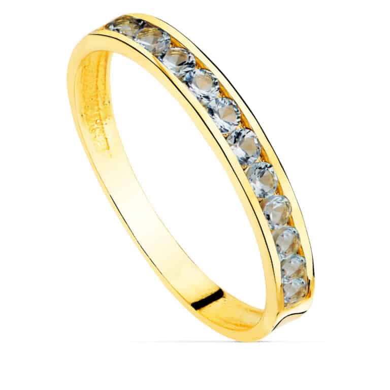 12570-ama Anillo Media Alianza en Oro Amarillo 18K Ancho 2,5 mm con Circonitas Aguamarina - Imagen 1