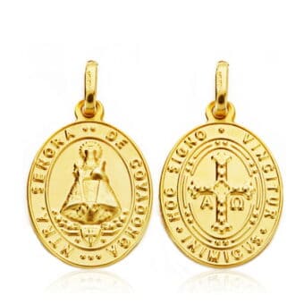 Medalla Escapulario 20 x 14 mm Virgen de Covadonga y Cruz de la Victoria en Oro Amarillo 18K