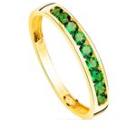 Anillo Media Alianza en Oro Amarillo 18 Quilates Ancho 3,5 mm con Circonitas Verdes