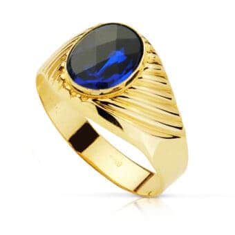 Sello Hombre 10 x 8 mm Oro Amarillo 18K Montura Tallada Zafiro Espinel