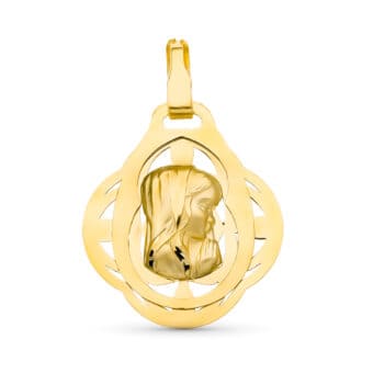 Medalla Virgen Niña Comunión 22 x 19 mm en Oro Amarillo 18K Filigranas