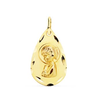 Medalla Virgen Niña 19 x 11 mm en Oro Amarillo 18 Quilates Lágrima