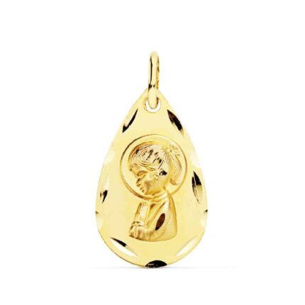 Medalla Virgen Niña 19 x 11 mm en Oro Amarillo 18 Quilates Lágrima
