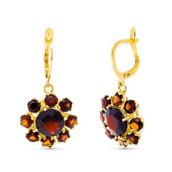 Pendientes 30 x 16 mm Oro Amarillo 18 Quilates Cuajo de Granates