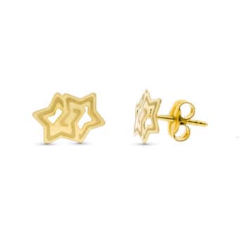 Pendientes Bebé Doble Estrella 9 x 7 mm en Oro Amarillo 18 Quilates
