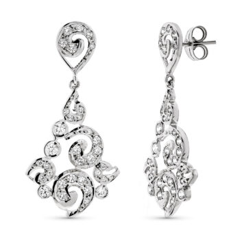 Pendientes Novia Madrina 30 x 20 mm Oro Blanco 18K Filigrana Circonitas