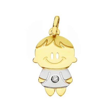 Colgante Niño 22 x 13 mm Oro Bicolor 18 Quilates Circonita