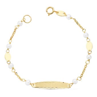 Pulsera Tipo Esclava Bebé 15 cm con Oro Amarillo 18K con Perlas Intercaladas