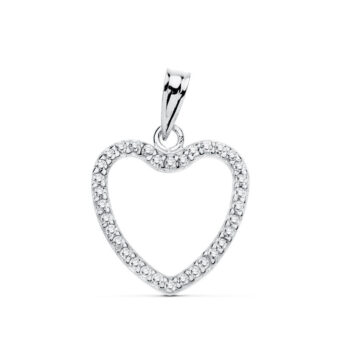 Colgante 16 mm Oro Blanco 18 Quilates Corazón con Circonitas
