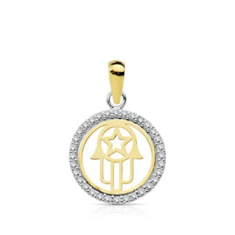 Colgante Mano Fátima 13 mm Oro amarillo de 18 Quilates Orla Circonitas