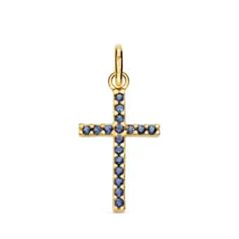 Cruz 16 x 10mm Oro Amarillo 18K Circonitas Azules