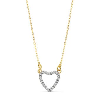 Gargantilla Corazón 10 x 10 mm Oro Bicolor 18 Quilates Cadena y Circonitas