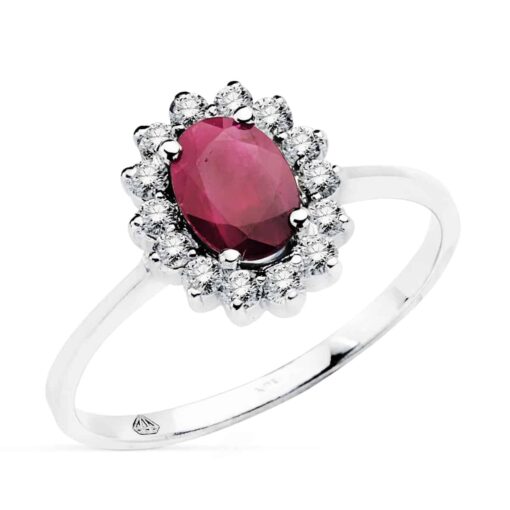 Solitario Compromiso Oro Blanco 18K Diamantes y Rubí 1,04Q