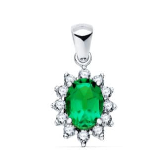 Colgante 13 x 11 mm Oro Blanco 18k Esmeralda y Orla Diamantes Lab 0,35 ct