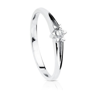 Solitario Compromiso Oro Blanco 18K 1/2 Caña y Diamante 0,10ct