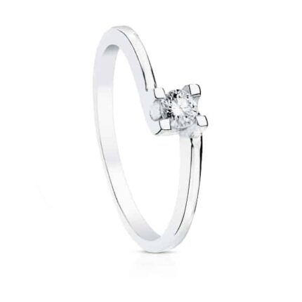 Solitario Compromiso Oro Blanco 18K y Diamante 0,15 ct
